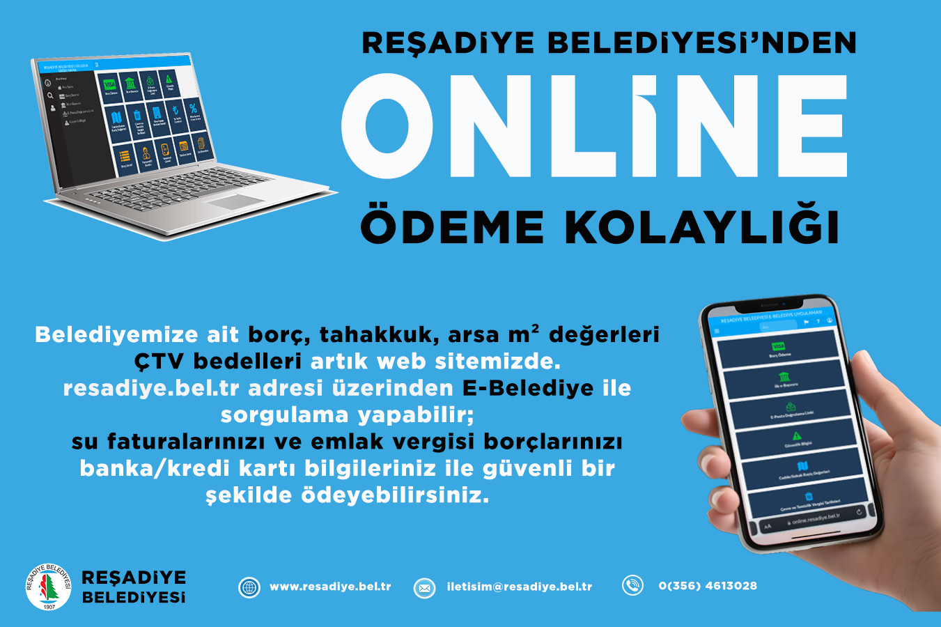 REŞADİYE BELEDİYESİ’NDEN ONLİNE ÖDEME KOLAYLIĞI